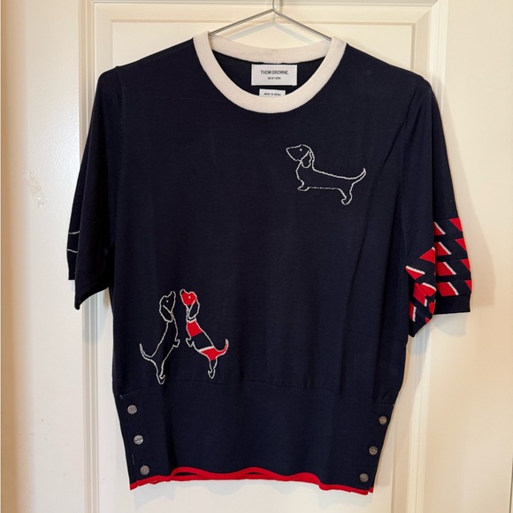 None Sweaters - Dog Embroidered Knit Top / Designer Style Sweater